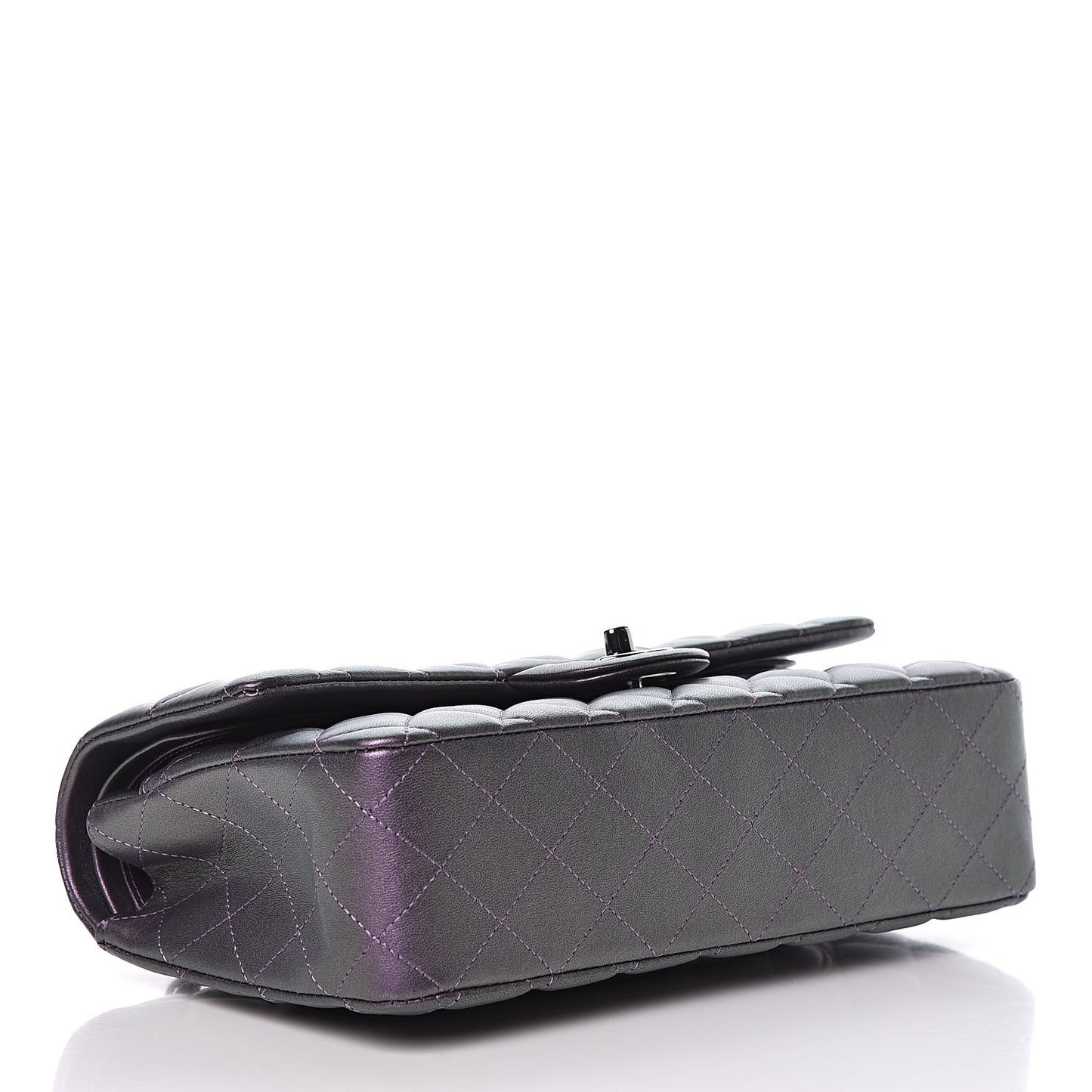 Iridescent Lambskin Quilted Medium Double Flap Dark Purple