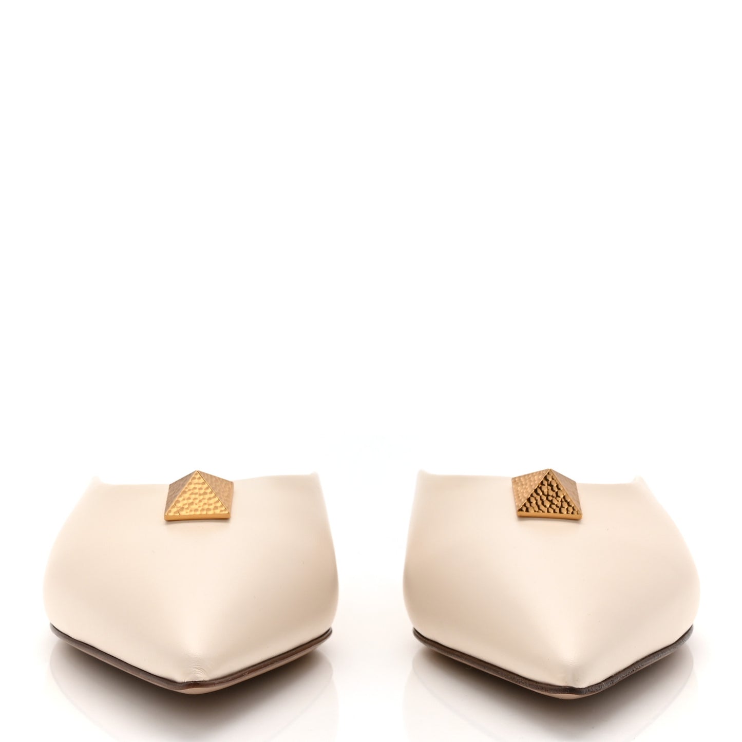 Calfskin Roman Stud Pointed Flat Mules 37 Light Ivory