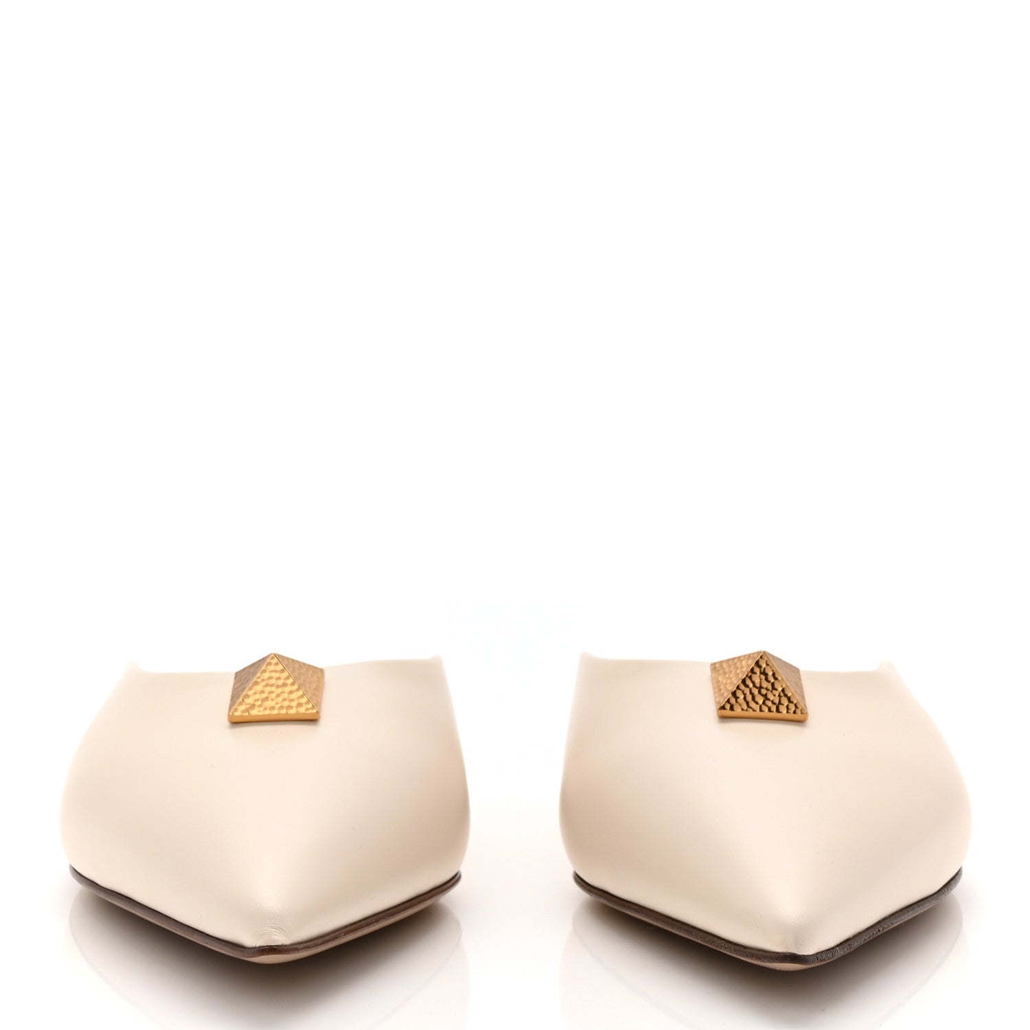 Valentino Garavani Calfskin Roman Stud Pointed Flat Mules 37 Light Ivory 3 of 9