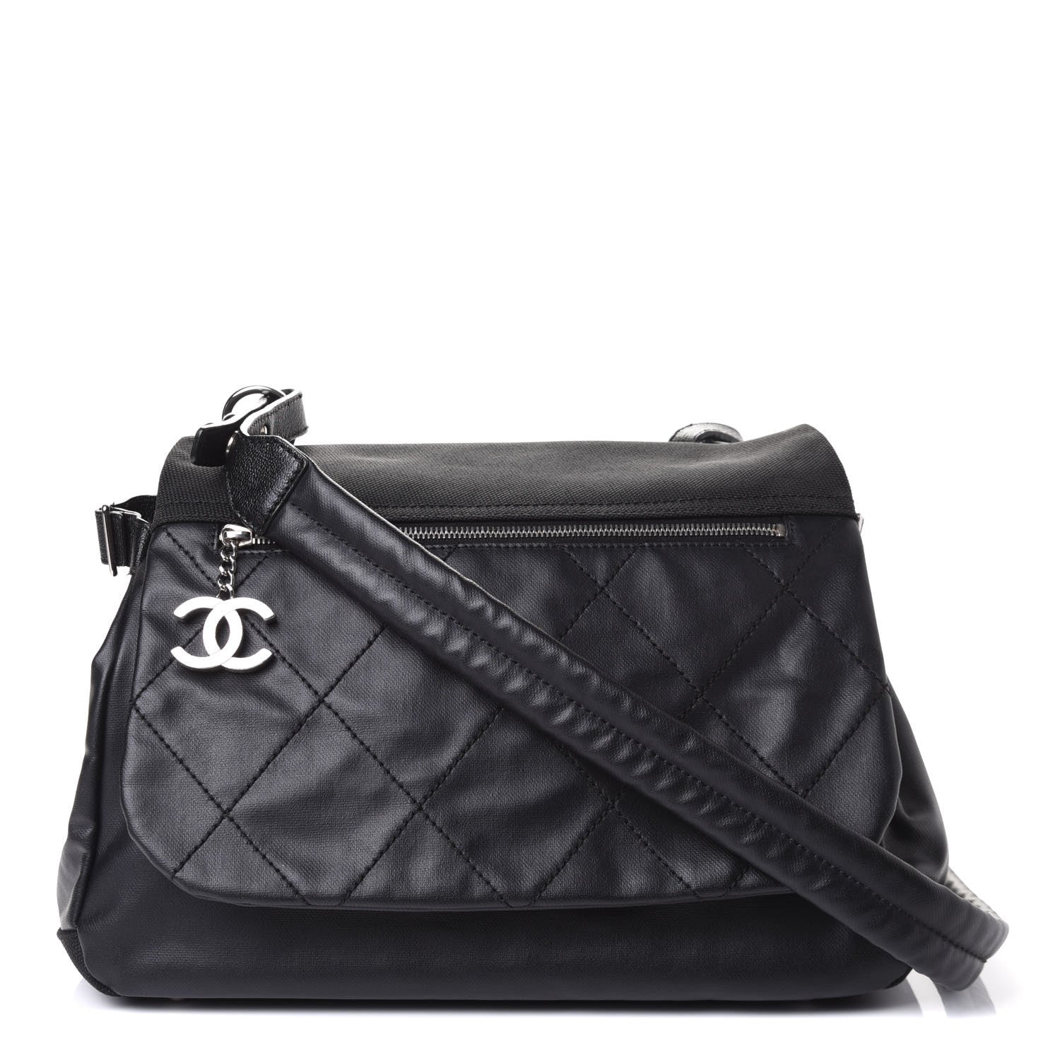 Chanel Coated Canvas Paris Biarritz Messenger Flap Black 1 of 5
