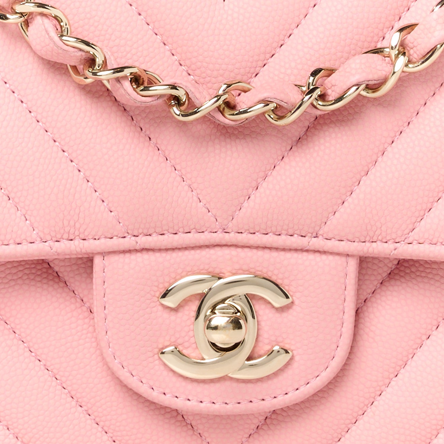 Chanel Caviar Flat Chevron Quilted Medium Double Flap Pink 9 of 11