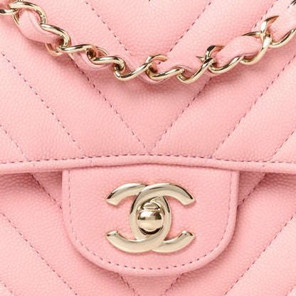 Chanel Caviar Flat Chevron Quilted Medium Double Flap Pink 9 of 11