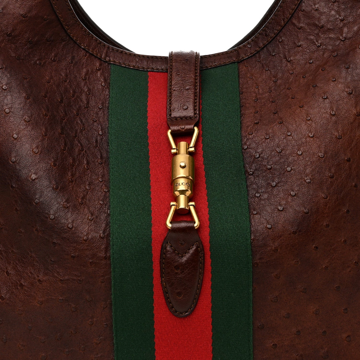 Gucci Soft Ostrich Web Large Jackie Hobo Dark Brown 9 of 11