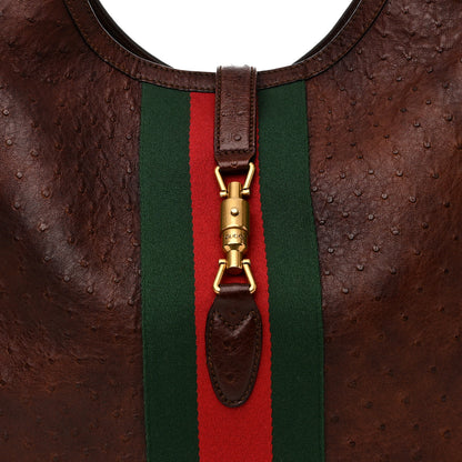 Gucci Soft Ostrich Web Large Jackie Hobo Dark Brown 9 of 11