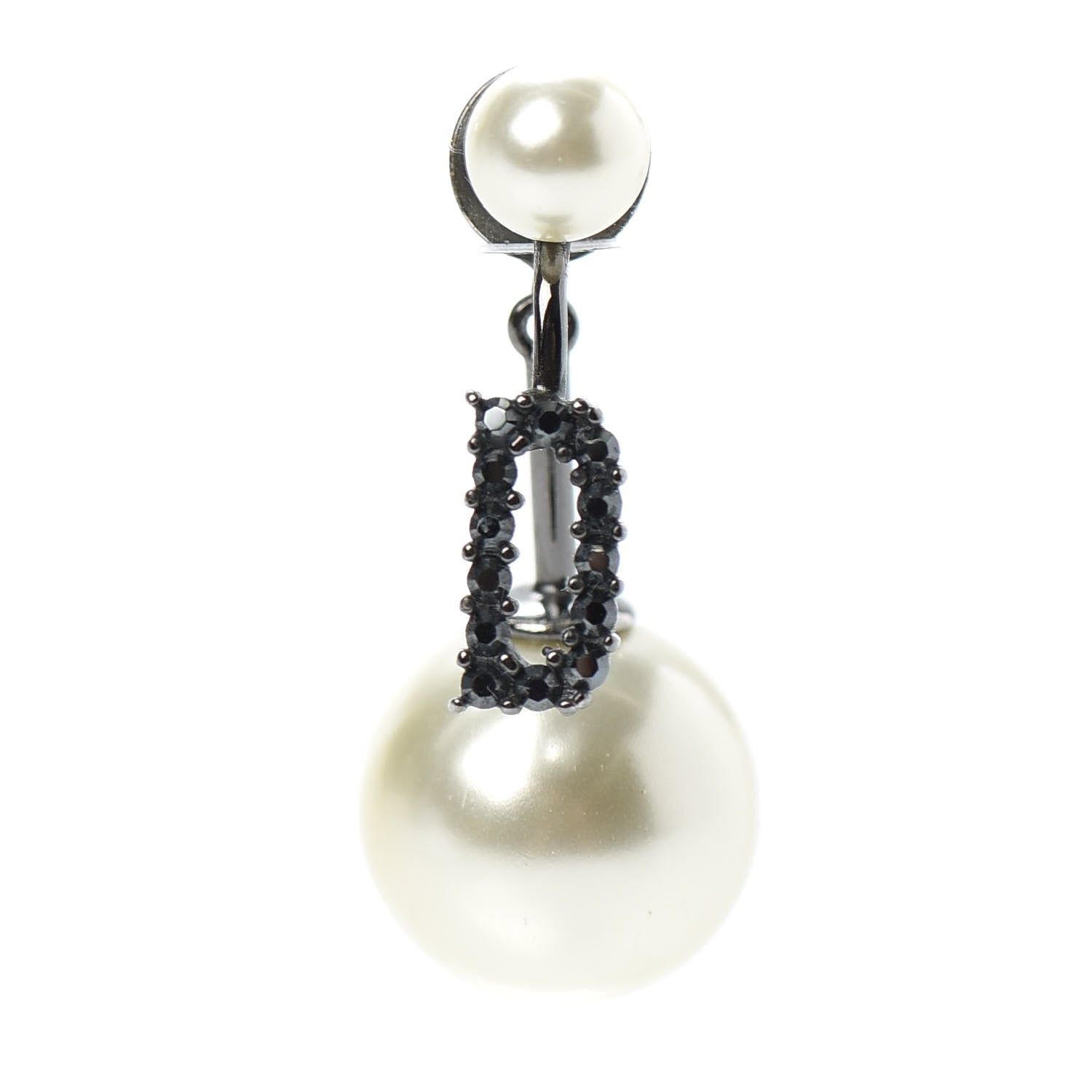 Christian Dior Crystal Pearl My ABCDior D Tribale Earring Black Silver 1 of 3