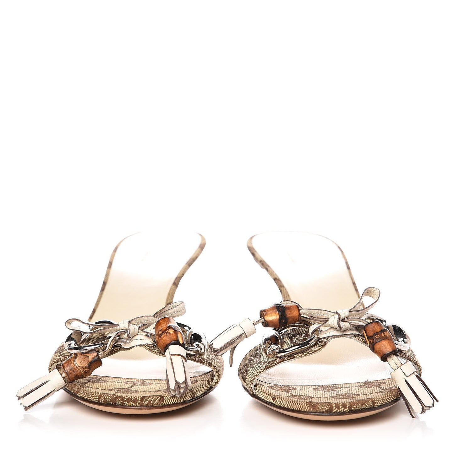 GG Monogram Bamboo Horsebit Mid Heel Slides 37 Brown