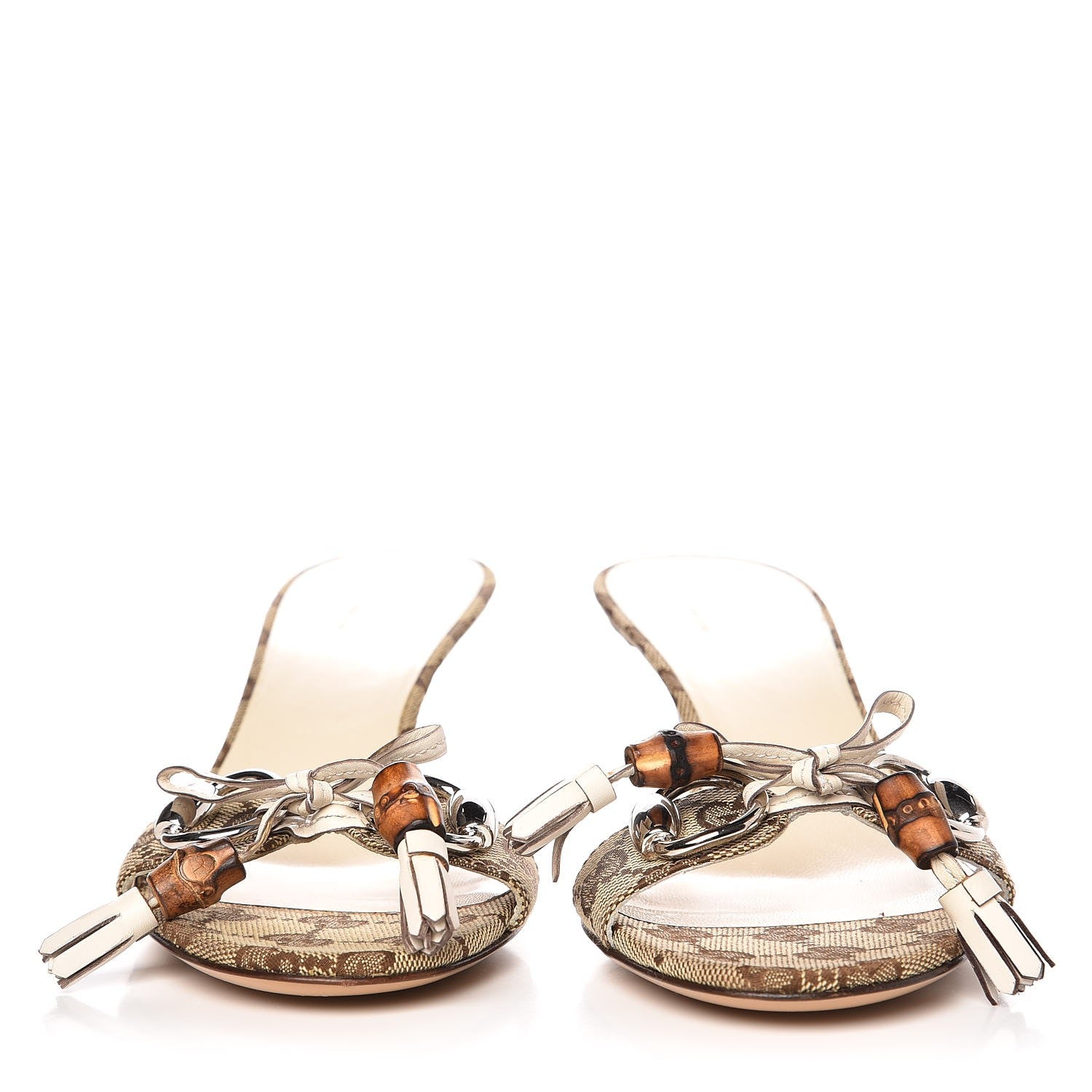 Gucci GG Monogram Bamboo Horsebit Mid Heel Slides 37 Brown 3 of 10