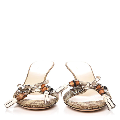 Gucci GG Monogram Bamboo Horsebit Mid Heel Slides 37 Brown 3 of 10