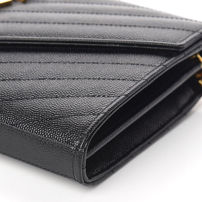 Saint Laurent Grain De Poudre Matelasse Chevron Monogram Chain Wallet Black 9 of 11