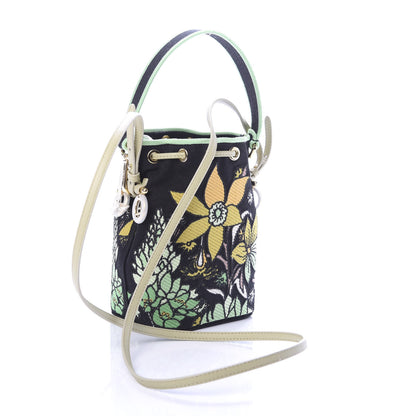 Fendi Canvas Vitello Century F is Fendi Psychedelic Flowers Embroidered Mini Mon Tresor Bucket Bag Verde Mandorlo Multicolor 2 of 8