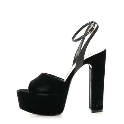 Saint Laurent Velvet Jodie Platform Sandals 38 Black 1 of 19