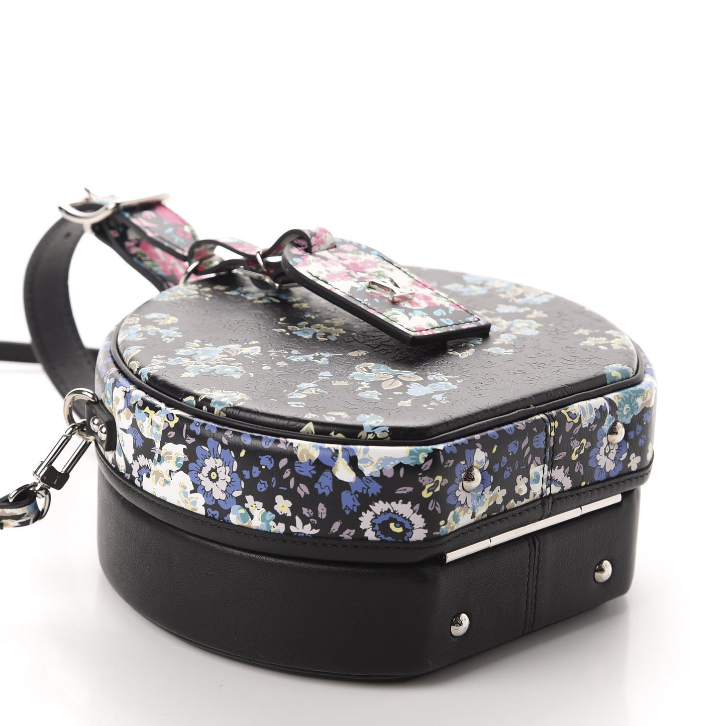 Calfskin Floral Print Petite Boite Chapeau Black