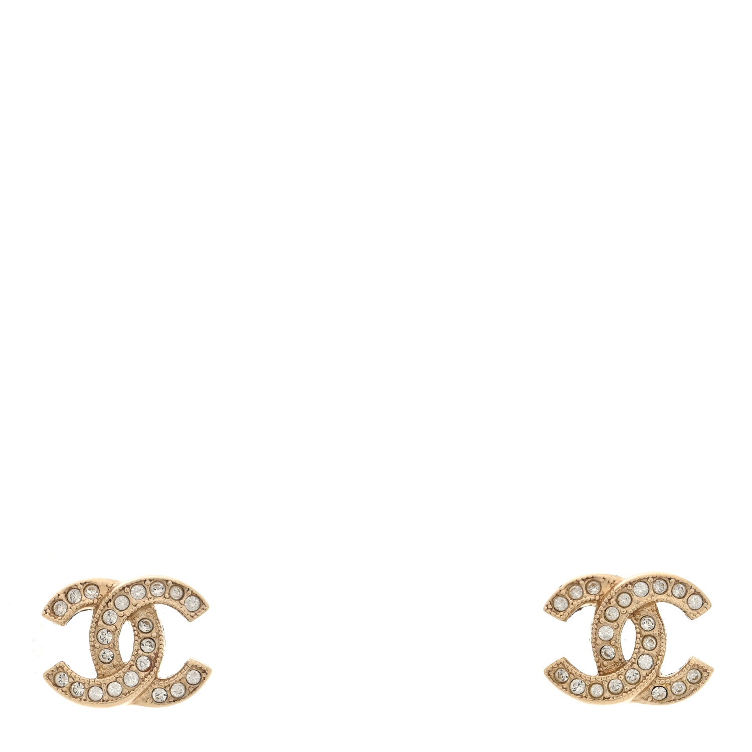 Chanel Crystal Mini Timeless CC Earrings Light Gold 1 of 5