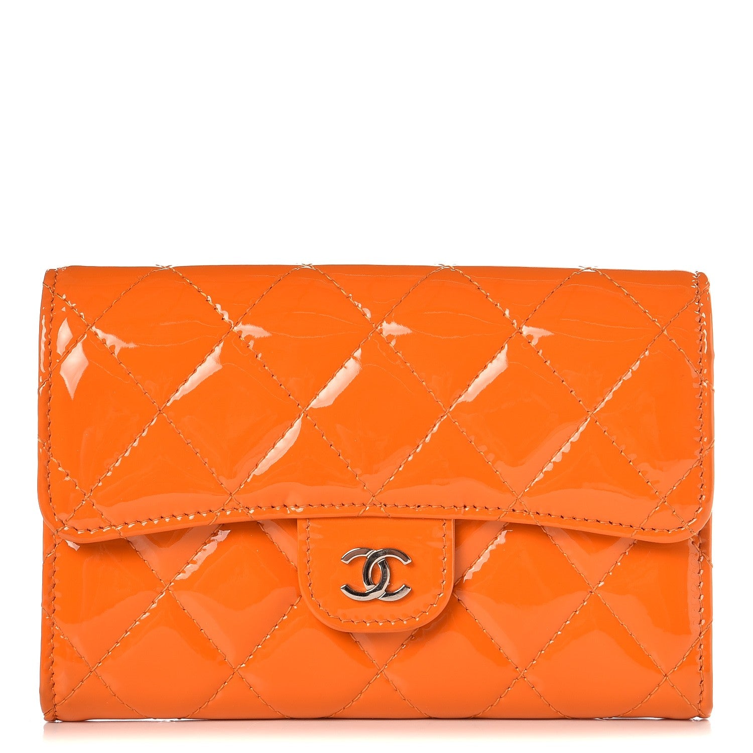 Chanel Patent Quilted Small Flap Wallet Orange 1 of 10