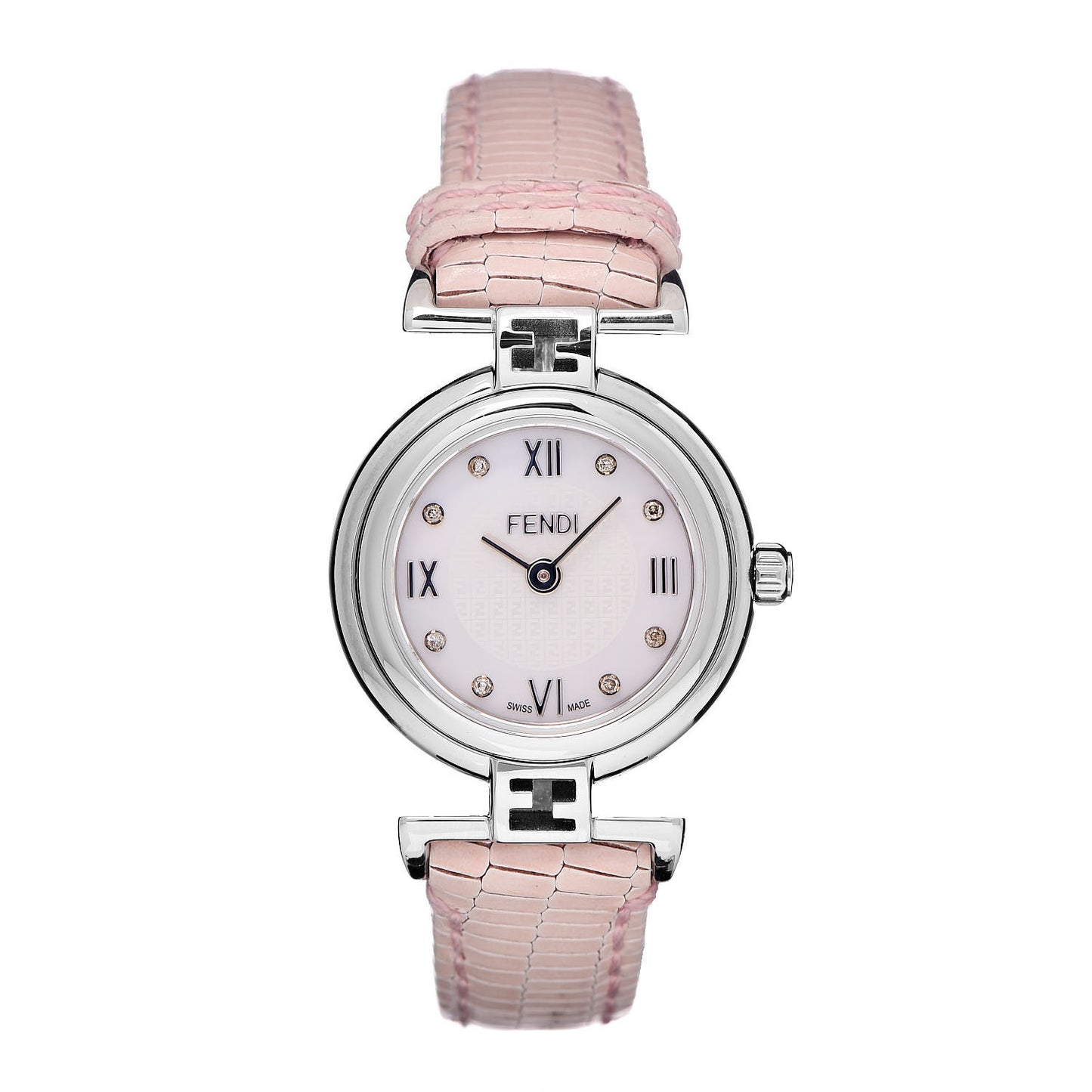 Stainless Steel Calfskin Diamond Pink Mother of Pearl 23mm Moda Quartz Watch