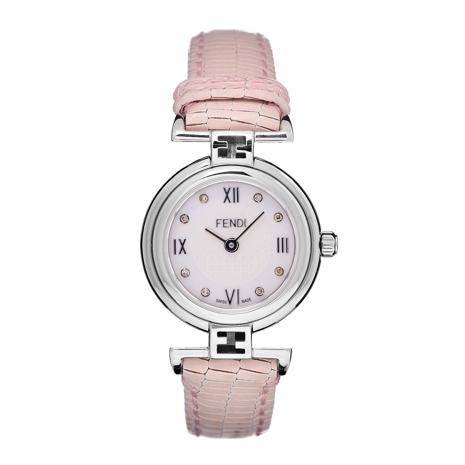 Fendi Stainless Steel Calfskin Diamond Pink Mother of Pearl 23mm Moda Quartz Watch 1 of 9