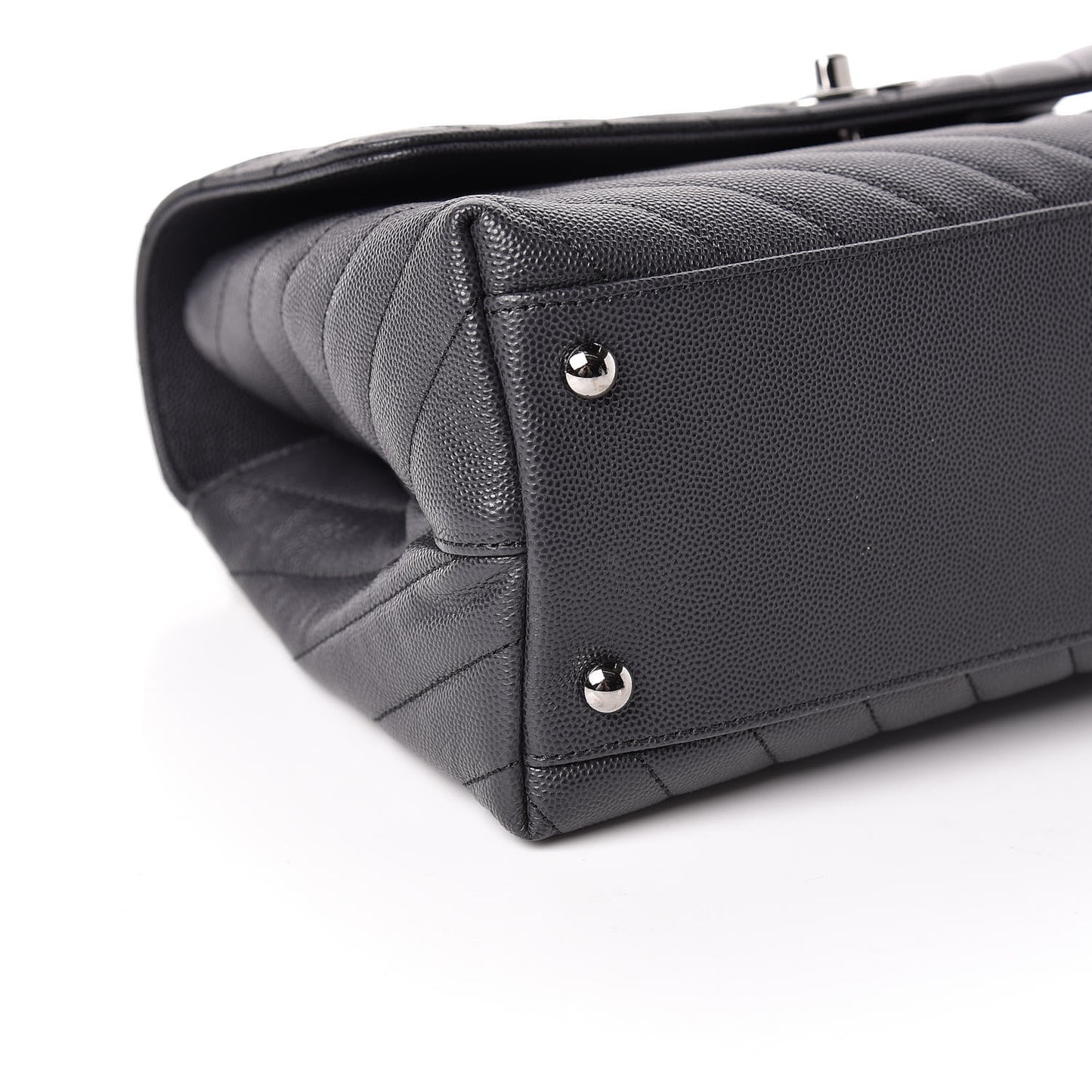 Caviar Chevron Quilted Small Coco Handle Flap Dark Grey