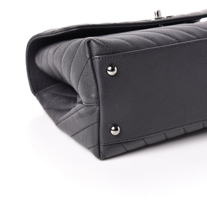 Chanel Caviar Chevron Quilted Small Coco Handle Flap Dark Grey 5 of 10