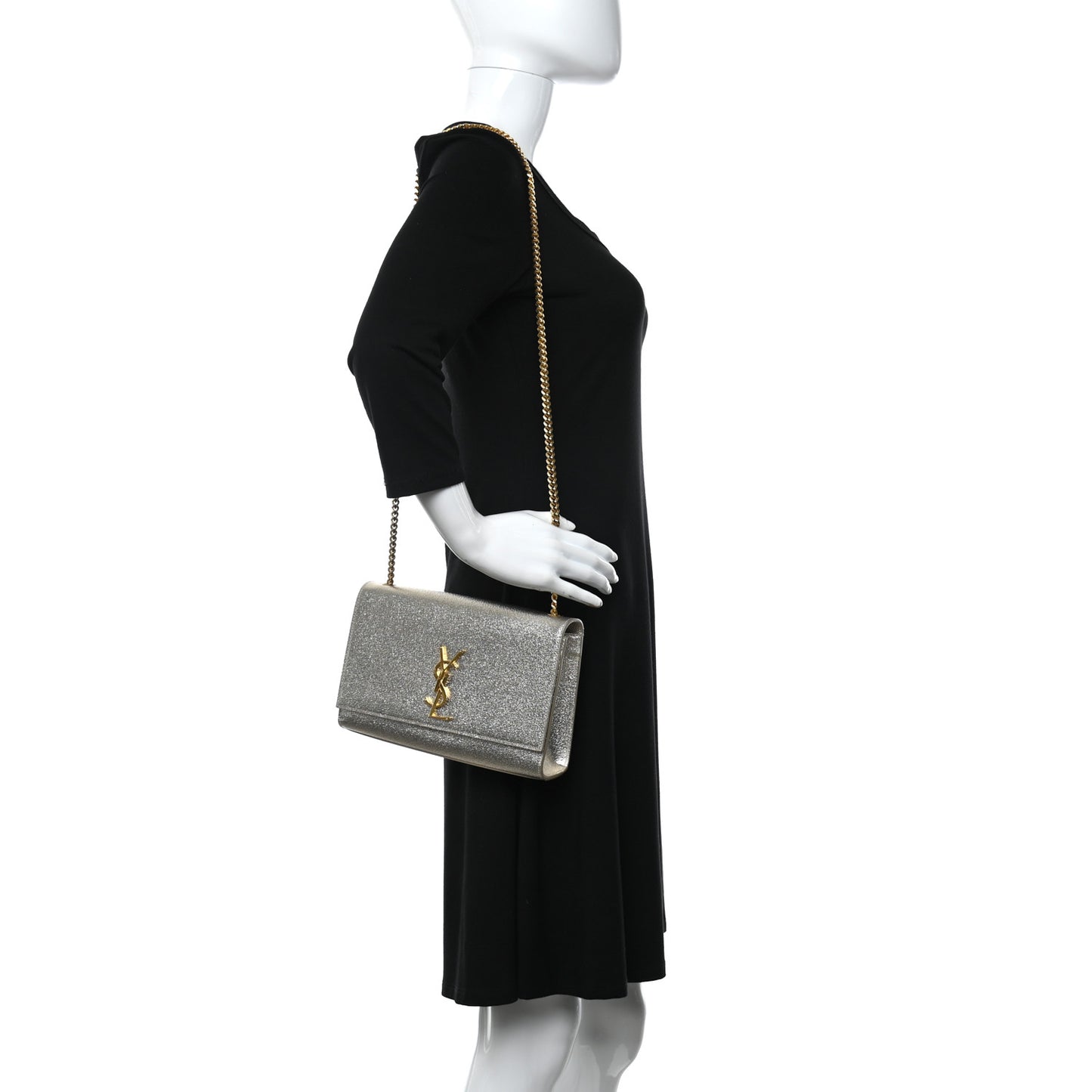 Metallic Calfskin Medium Classic Monogram Kate Satchel Pale Gold