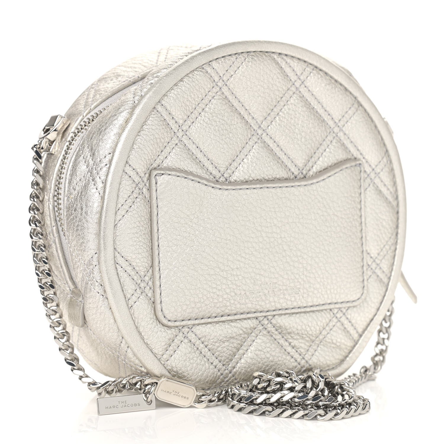 Marc Jacobs Metallic Grained Calfskin Quilted The Status Round Crossbody Platinum 3 of 11