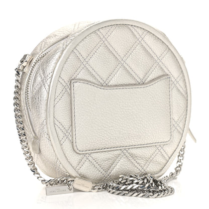 Marc Jacobs Metallic Grained Calfskin Quilted The Status Round Crossbody Platinum 3 of 11