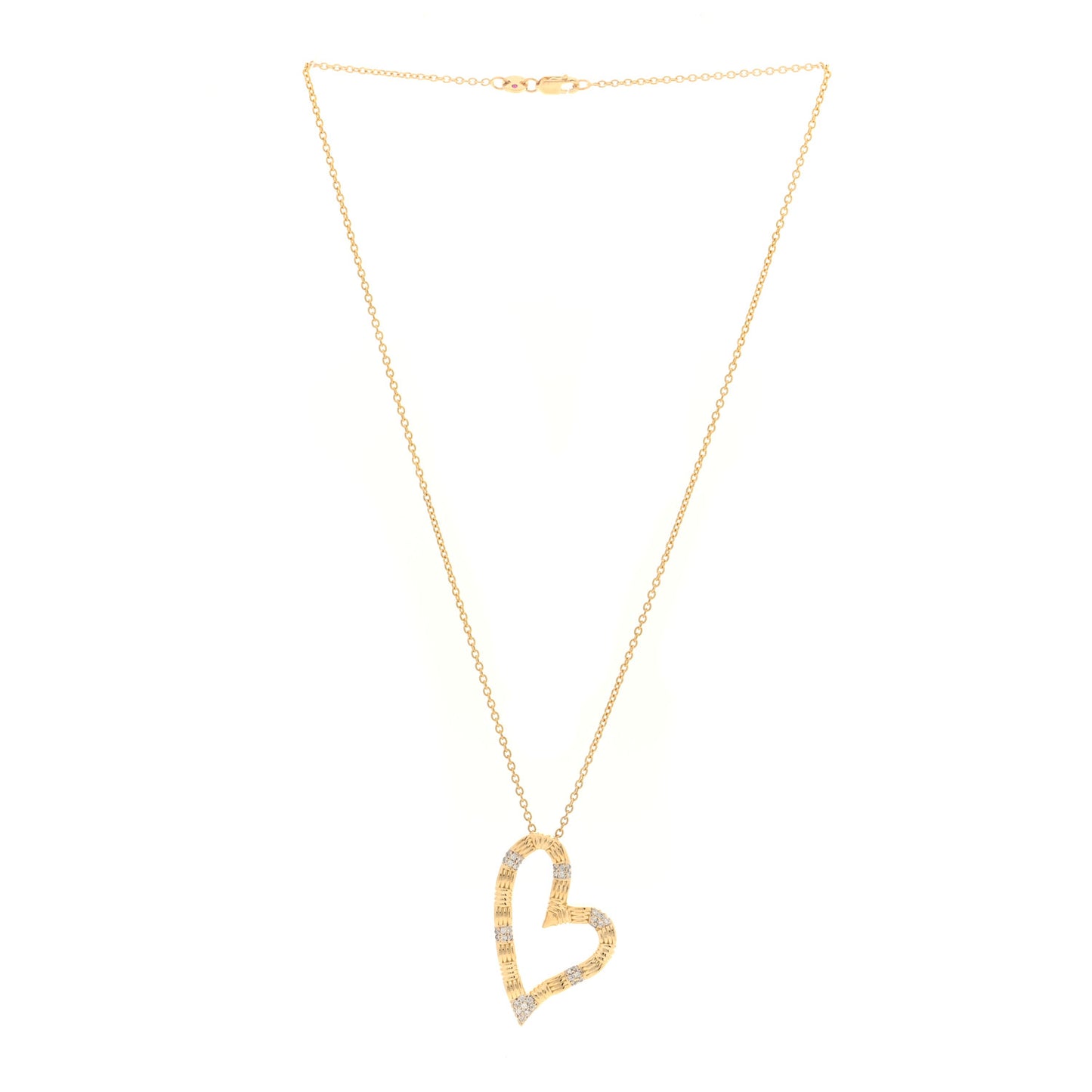 18K Yellow White Gold Diamond Open Heart Pendant Necklace Black