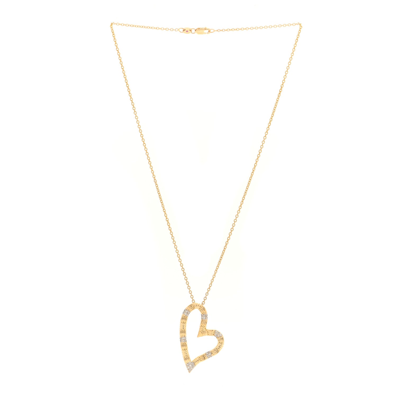 Roberto Coin 18K Yellow White Gold Diamond Open Heart Pendant Necklace Black 2 of 4