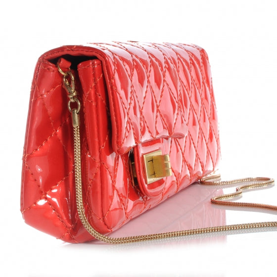 Patent Quilted Reissue Double Flap Clutch Red