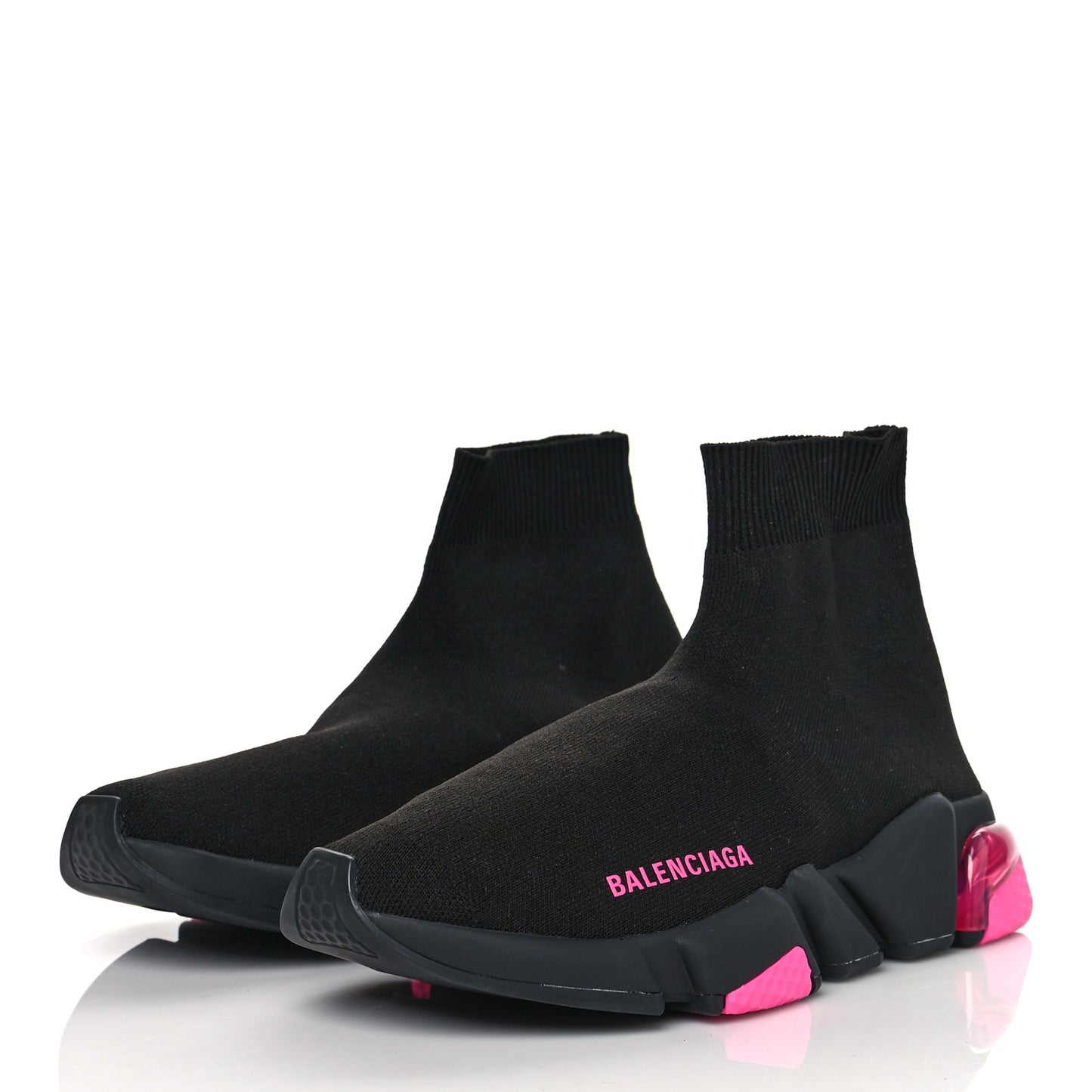 Neoprene Knit Womens Speed Clear Sole Sneakers 38 Black Pink Fluo