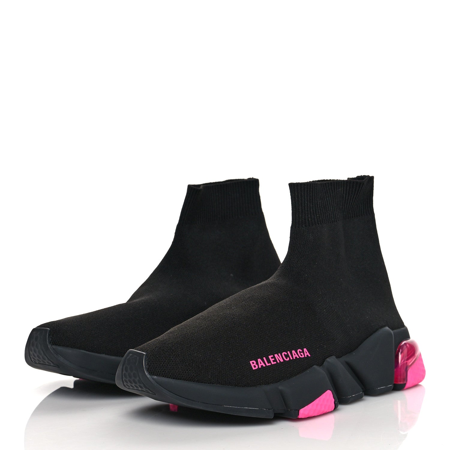 Balenciaga Neoprene Knit Womens Speed Clear Sole Sneakers 38 Black Pink Fluo 3 of 7