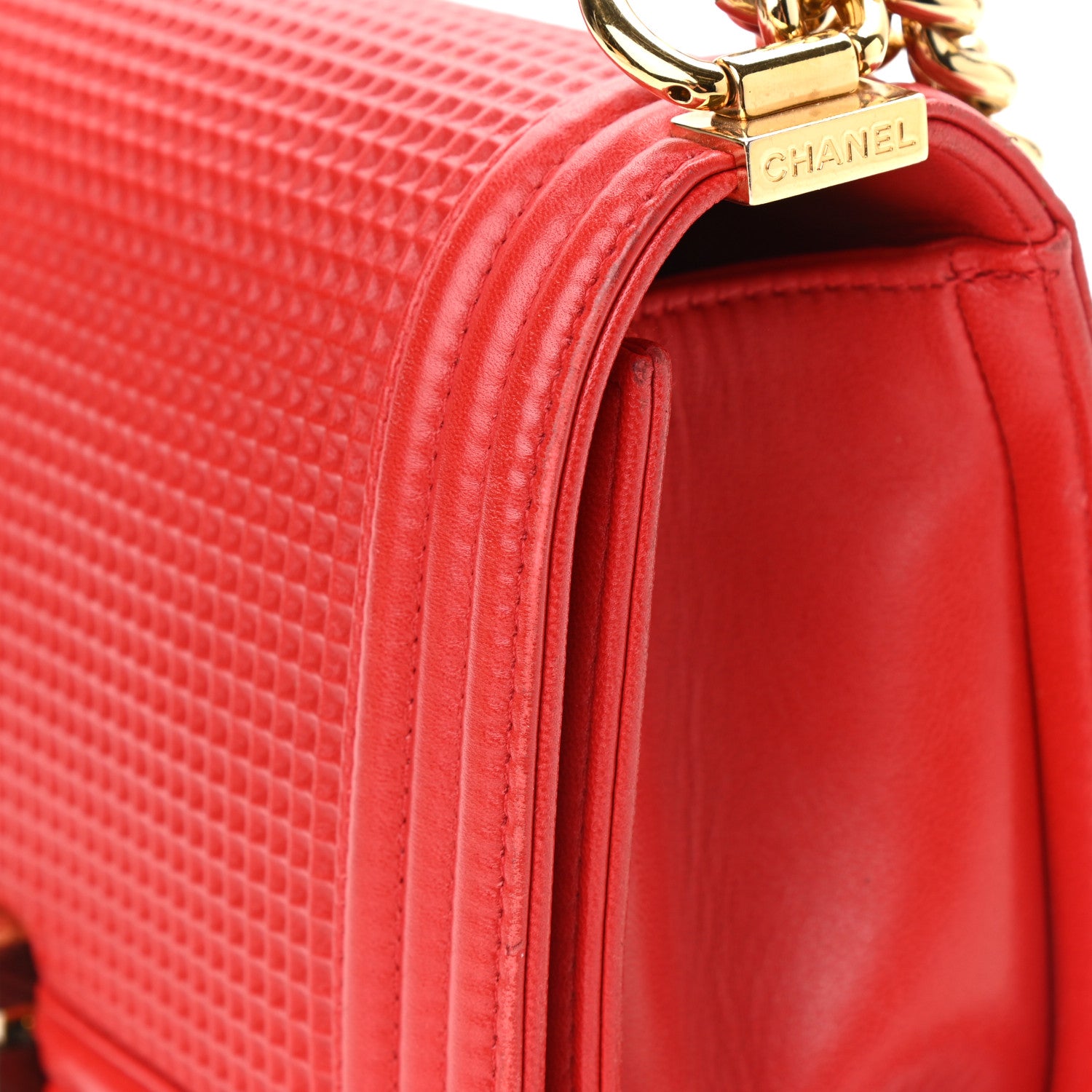 Chanel Lambskin Embossed Medium Boy Cube Flap Red 10 of 15