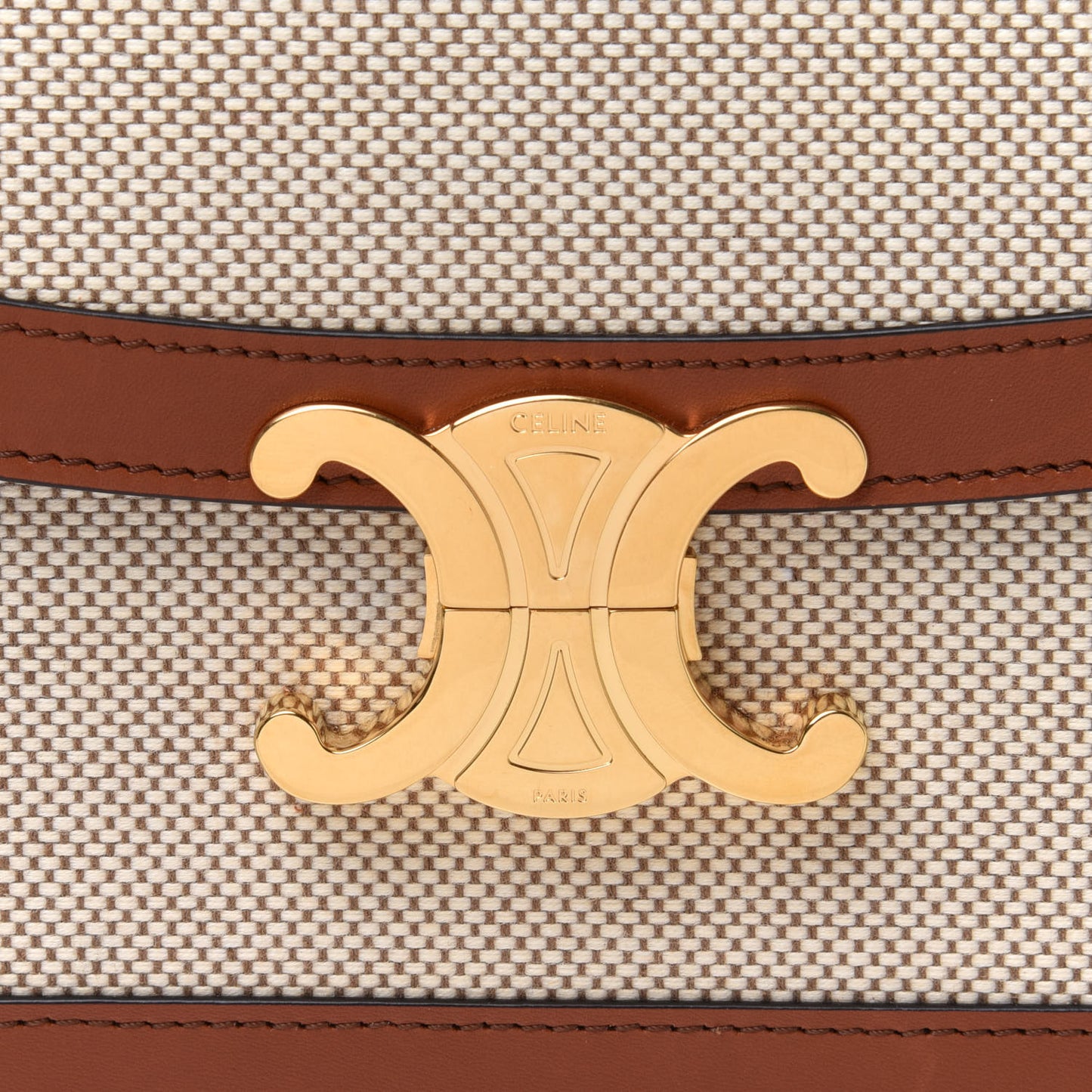 Textile Natural Calfskin Medium Triomphe Bag White Tan