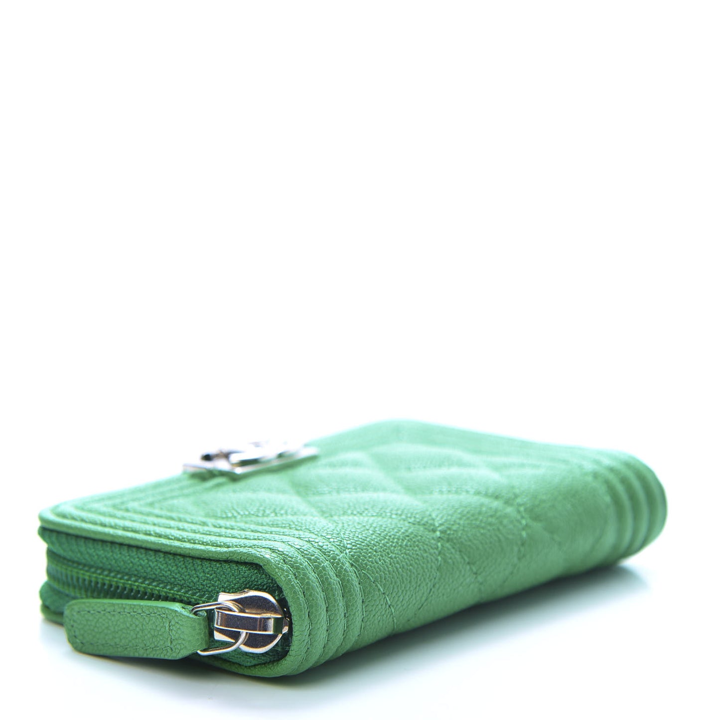 Caviar Quilted Boy Zip Around Coin Purse Wallet Green