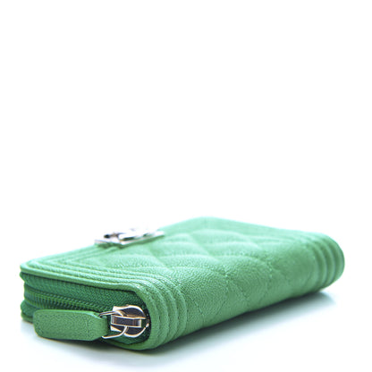 Chanel Caviar Quilted Boy Zip Around Coin Purse Wallet Green 4 of 8