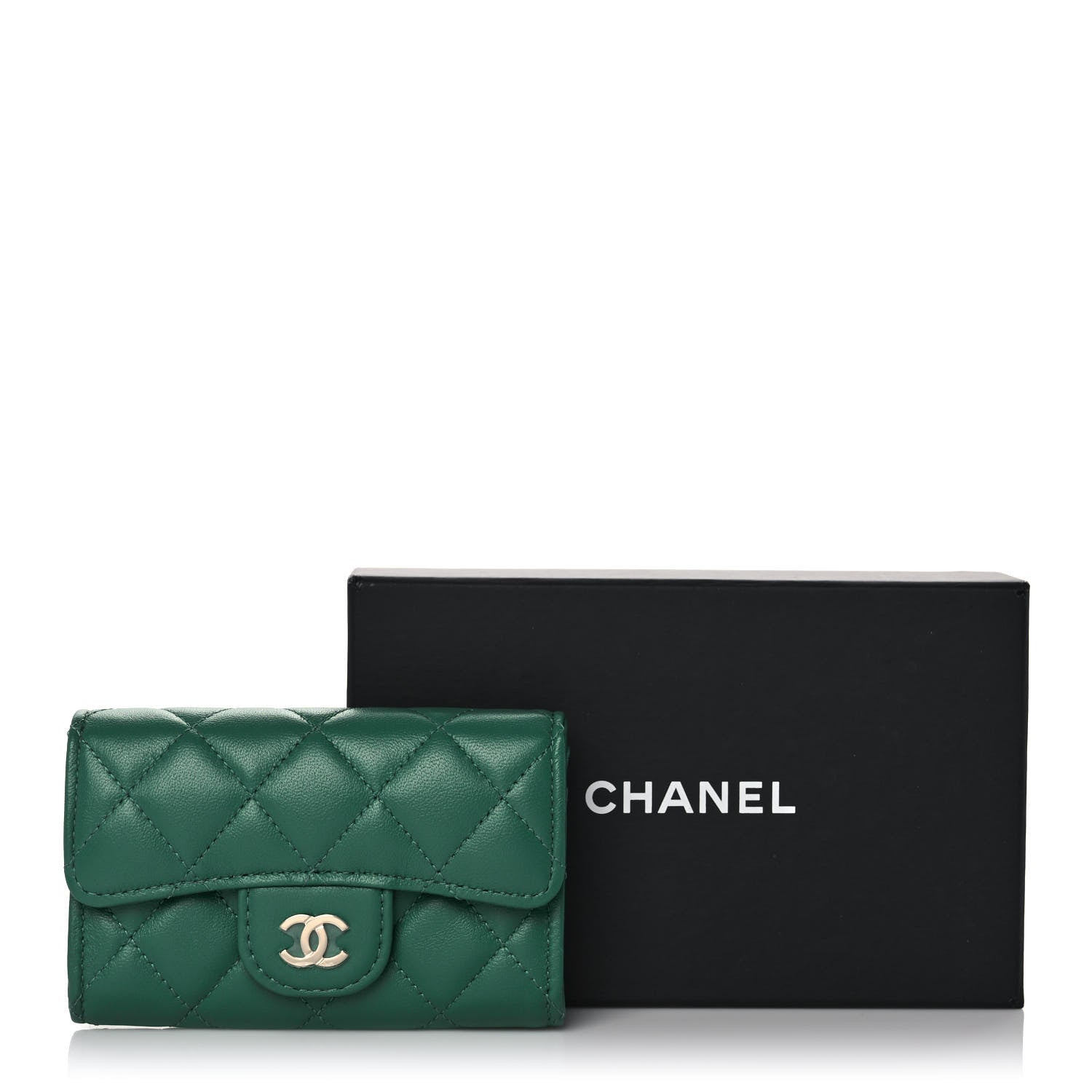 Chanel Lambskin Quilted Flap Card Holder Wallet Green 11 of 11