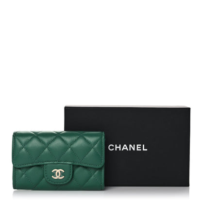 Chanel Lambskin Quilted Flap Card Holder Wallet Green 11 of 11