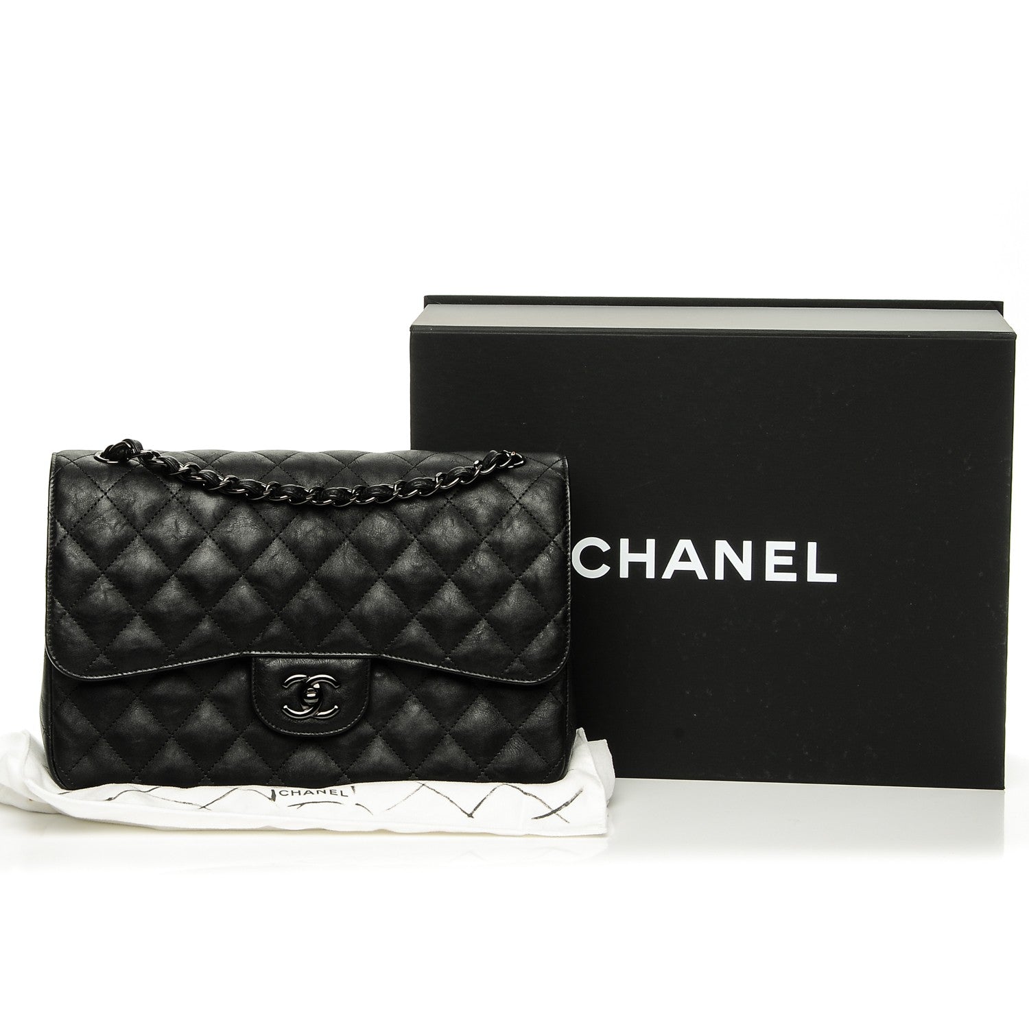 Chanel Crumpled Calfskin Quilted Jumbo Double Flap So Black 8 of 8