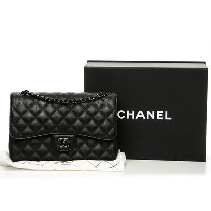 Chanel Crumpled Calfskin Quilted Jumbo Double Flap So Black 8 of 8