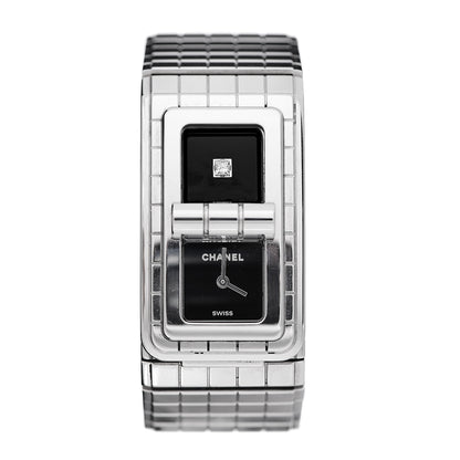Chanel Stainless Steel Diamond 21mm Code Coco Quartz Watch Black 1 of 5