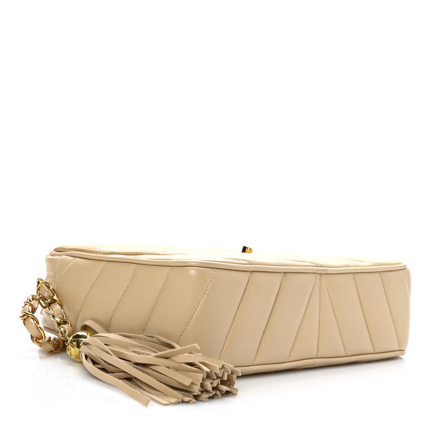 Lambskin Chevron Quilted Tassel Flap Camera Case Beige