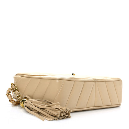 Chanel Lambskin Chevron Quilted Tassel Flap Camera Case Beige 3 of 11