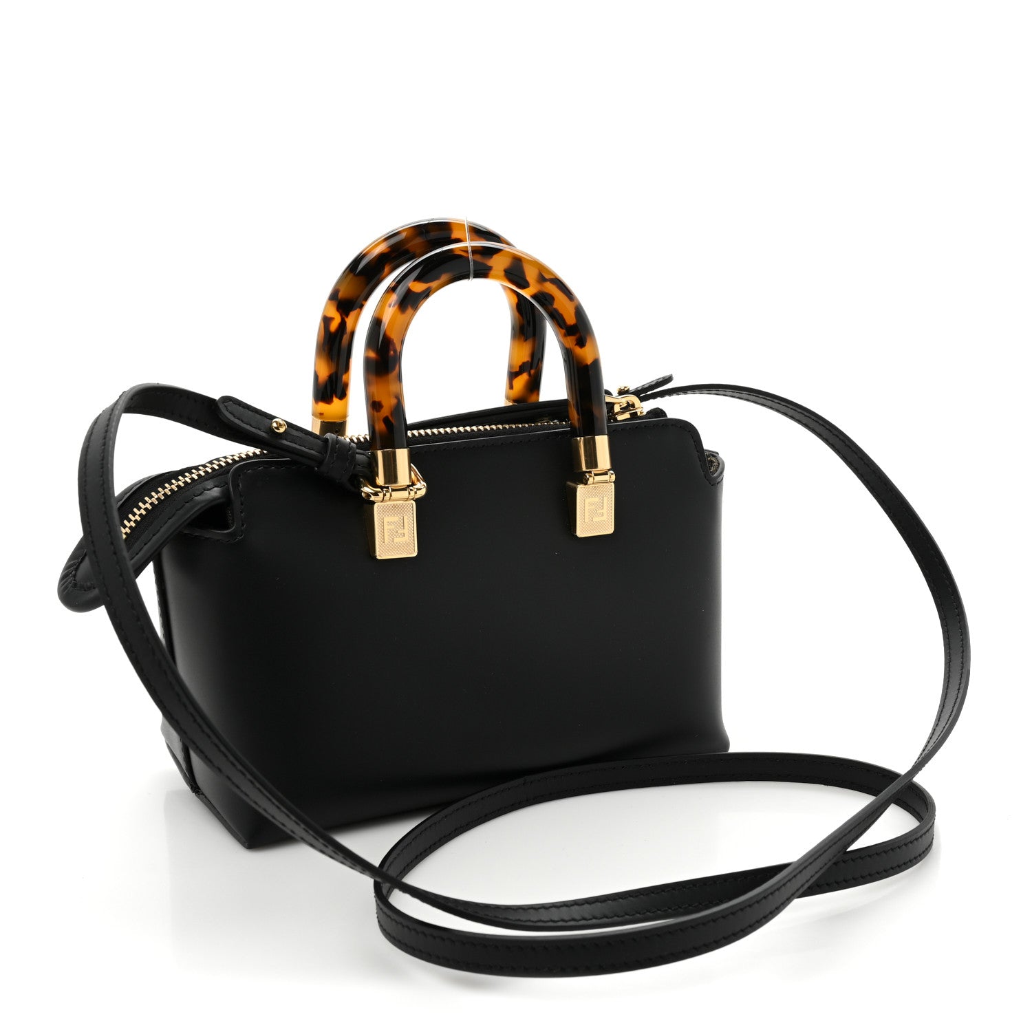 Fendi Vitello King Plexiglass Logo Embossed Mini By The Way Top Handle Boston Bag Black 3 of 13