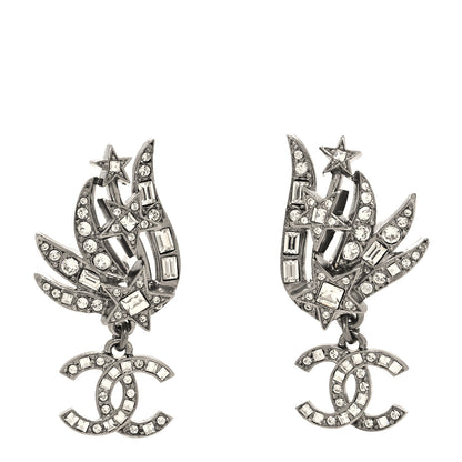 Chanel Crystal Baguette CC Wing Star Earrings Silver 1 of 4