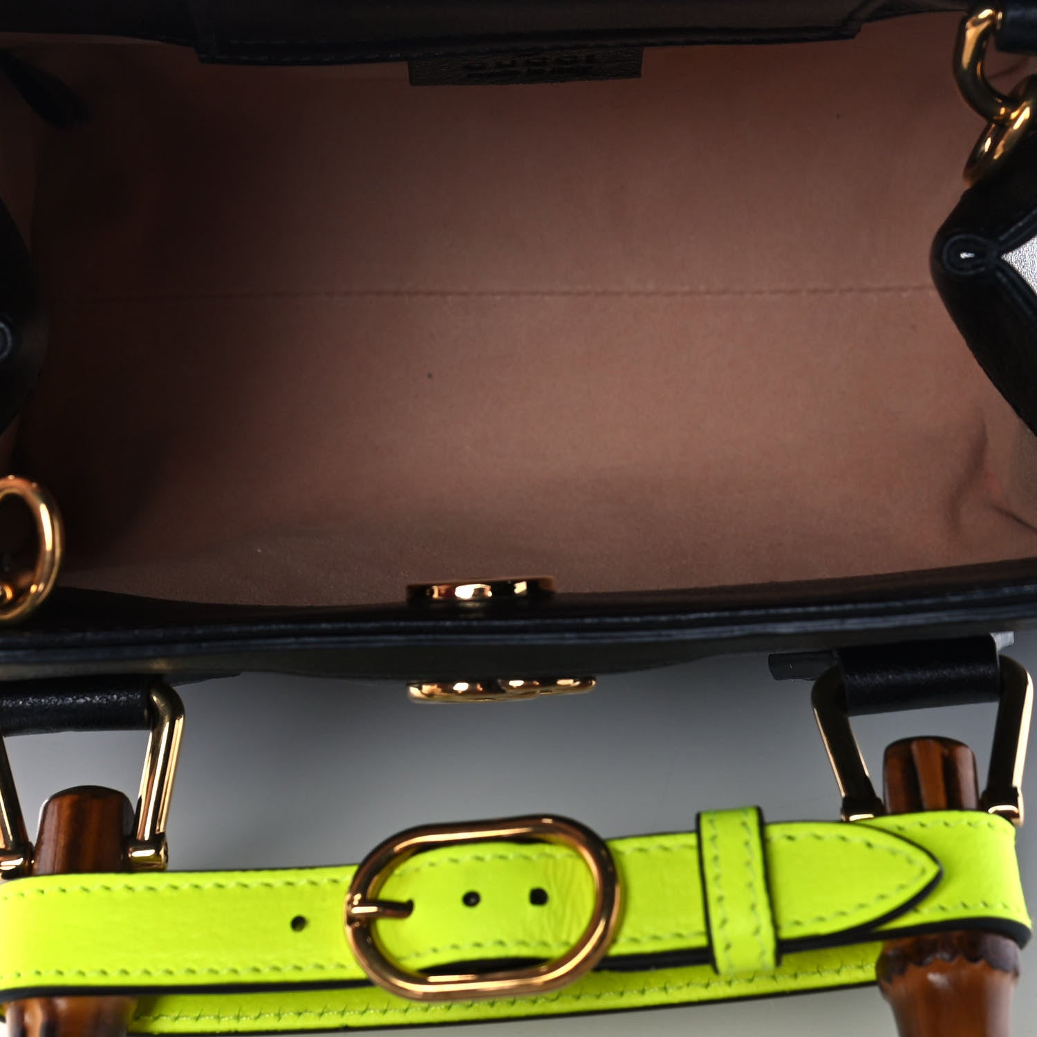 Gucci Wonka Grain Calfskin Mini Diana Tote Bag Black Yellow Fluo 4 of 10