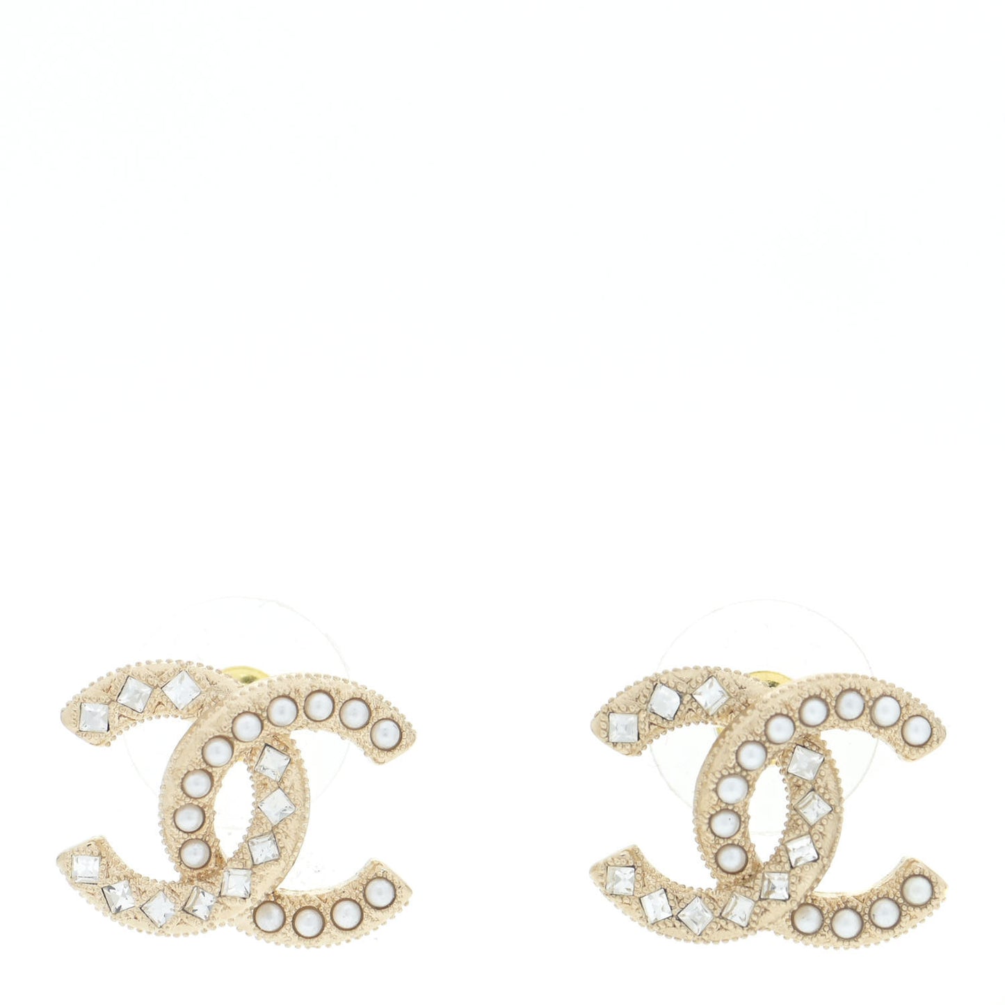 Pearl Crystal CC Earrings Gold