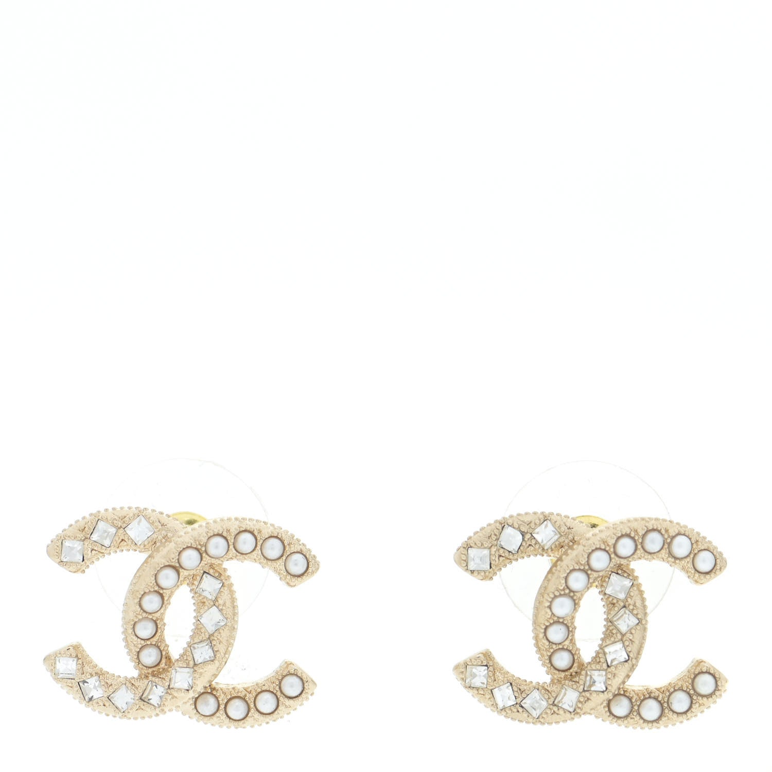 Chanel Pearl Crystal CC Earrings Gold 1 of 5