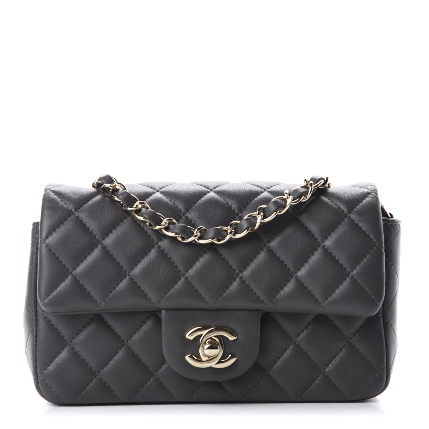 Lambskin Quilted Mini Rectangular Flap Grey