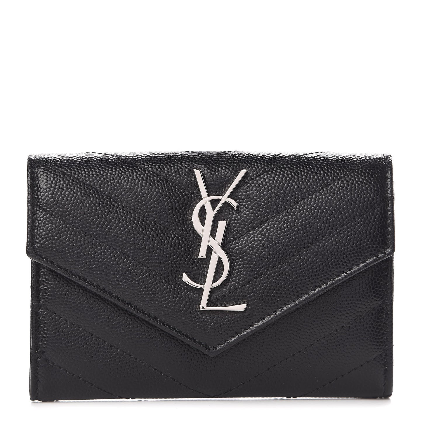 Grain De Poudre Matelasse Chevron Small Monogram Envelope Wallet Black