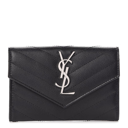 Saint Laurent Grain De Poudre Matelasse Chevron Small Monogram Envelope Wallet Black 1 of 7