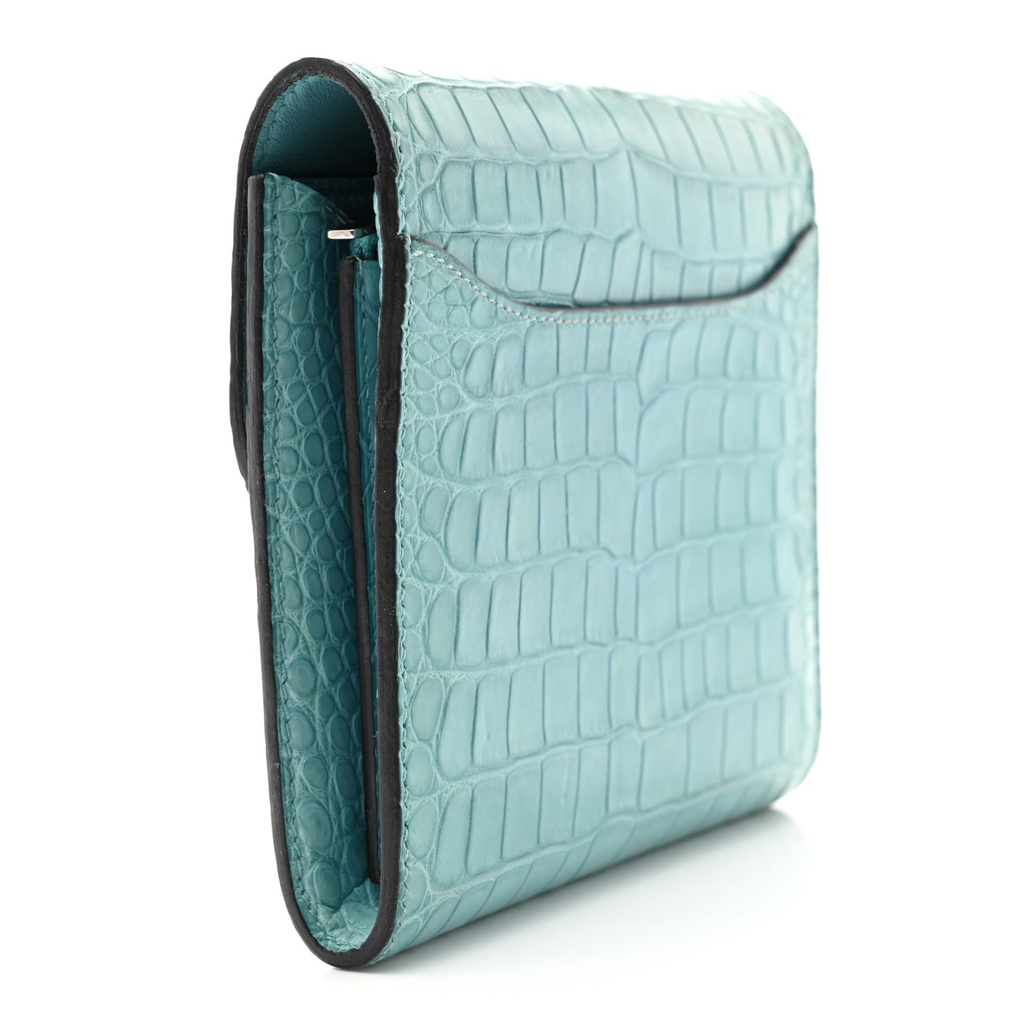 Matte Alligator Constance Short Wallet Bleu Paon